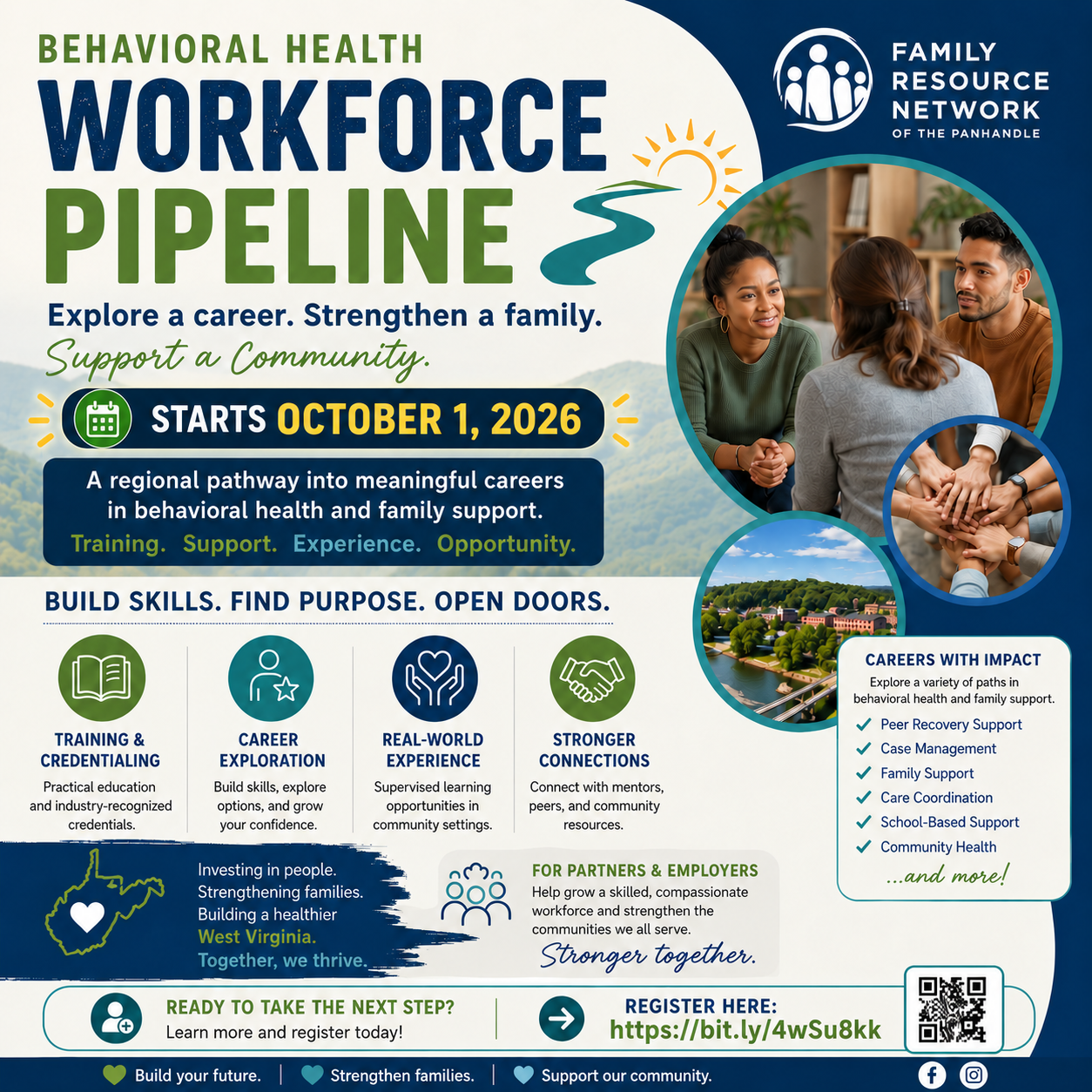 Behavioral Health Workforce Pipeline. Explore a career, strengthen a family, support a community. Free program starting October 1, 2026.